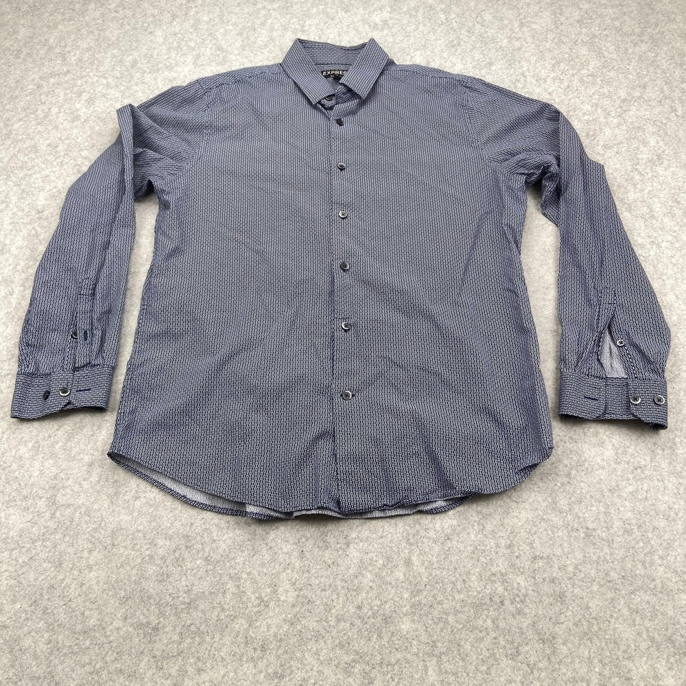 Express Shirt Mens 16.5 Blue Geometric Long Sleeve Button Up Dress Shirt